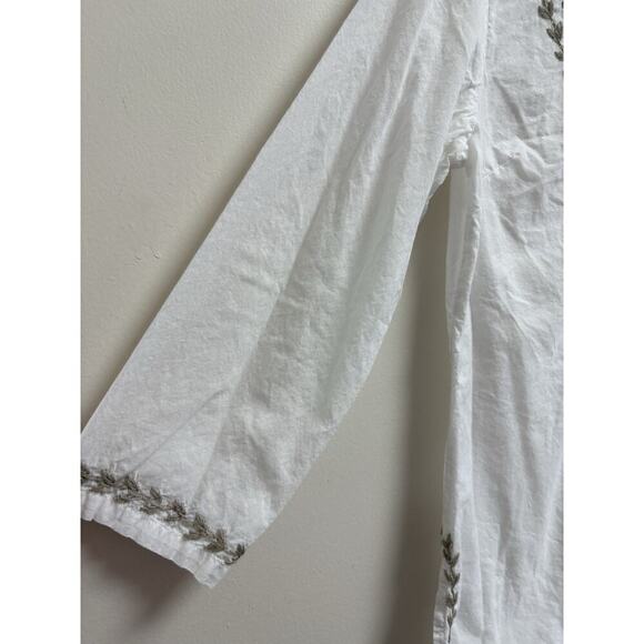 Pomegranate White Embroidered Cotton Tunic Top Size Small Boho India V-Neck - Picture 4 of 5